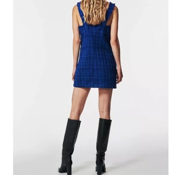 NWT Zara Tweed Dress Textured Pinafore Mini Women XL Blue Bloggers Favorite - Picture 3 of 15